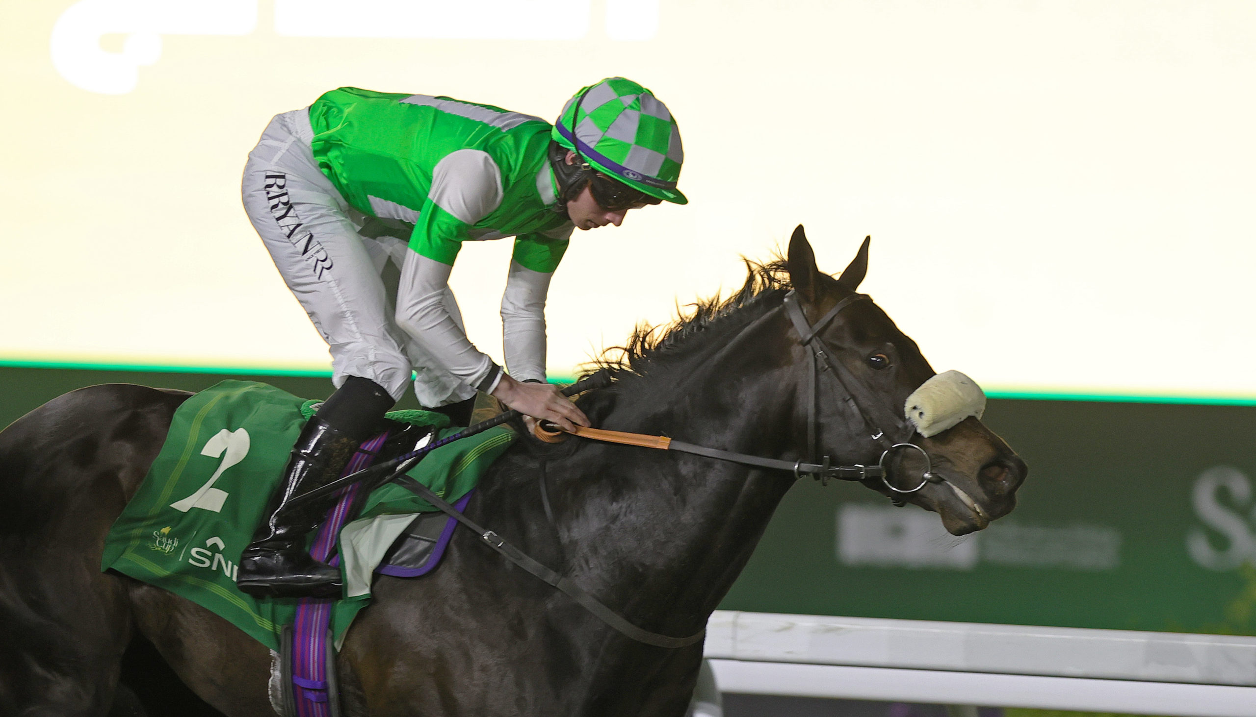 Rossa Ryan on Annaf, winning the Group 2 Turf Sprint at King Abdulaziz Racecourse, The Saudi Cup 2024